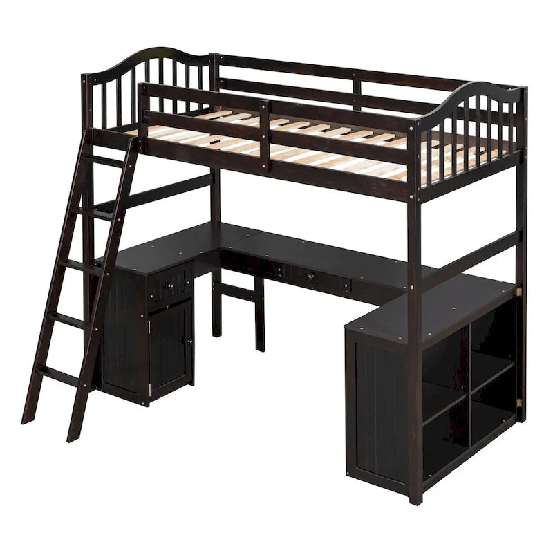 Twin Loft Bed with Drawers, Cabinet, Shelves and Desk