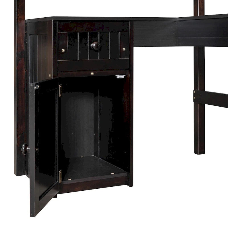 Twin Loft Bed with Drawers, Cabinet, Shelves and Desk