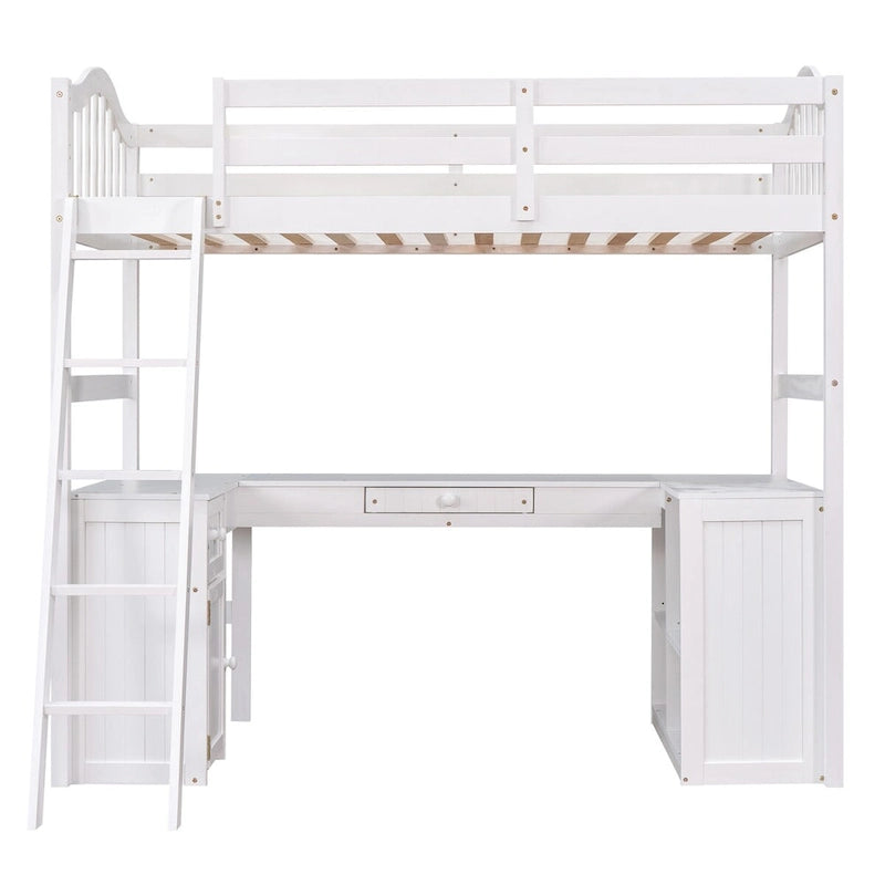 Twin Loft Bed with Drawers, Cabinet, Shelves and Desk