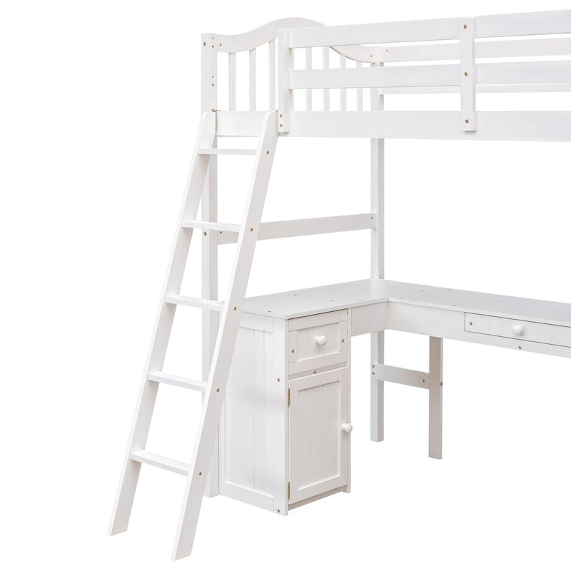Twin Loft Bed with Drawers, Cabinet, Shelves and Desk