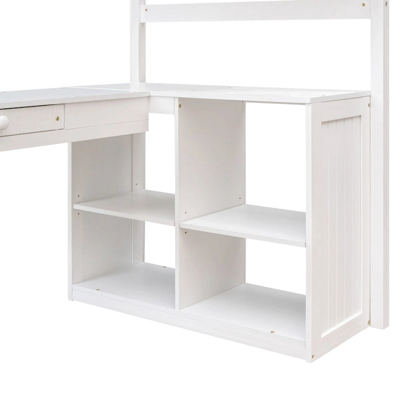 Twin Loft Bed with Drawers, Cabinet, Shelves and Desk