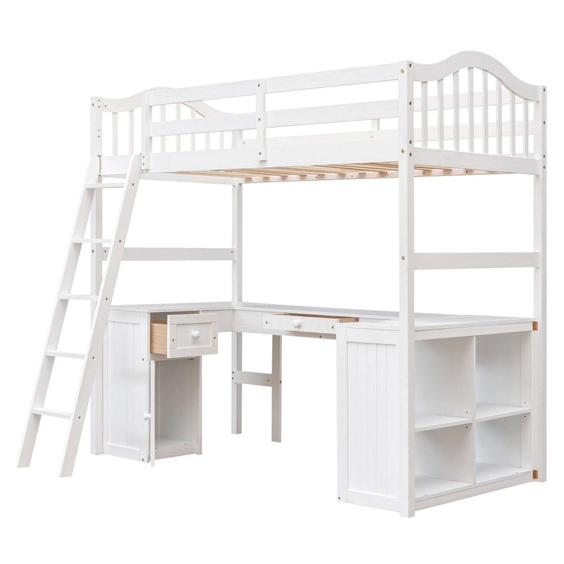 Twin Loft Bed with Drawers, Cabinet, Shelves and Desk