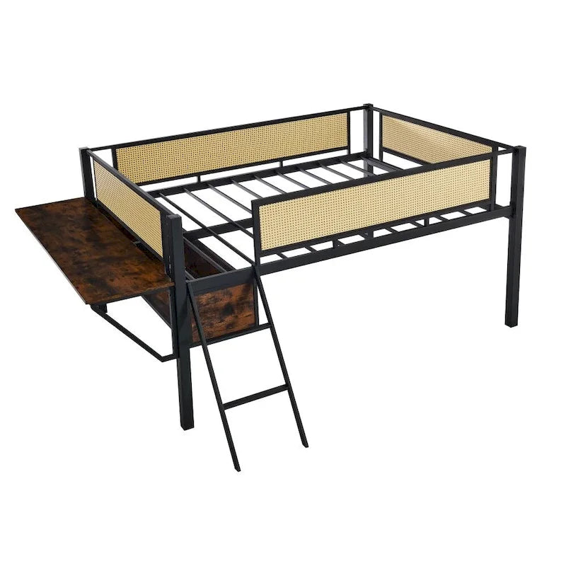 Lit double mezzanine en métal avec bureau rectangulaire et lumières LED
