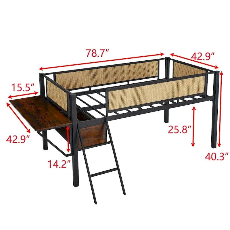 Lit double mezzanine en métal avec bureau rectangulaire et lumières LED
