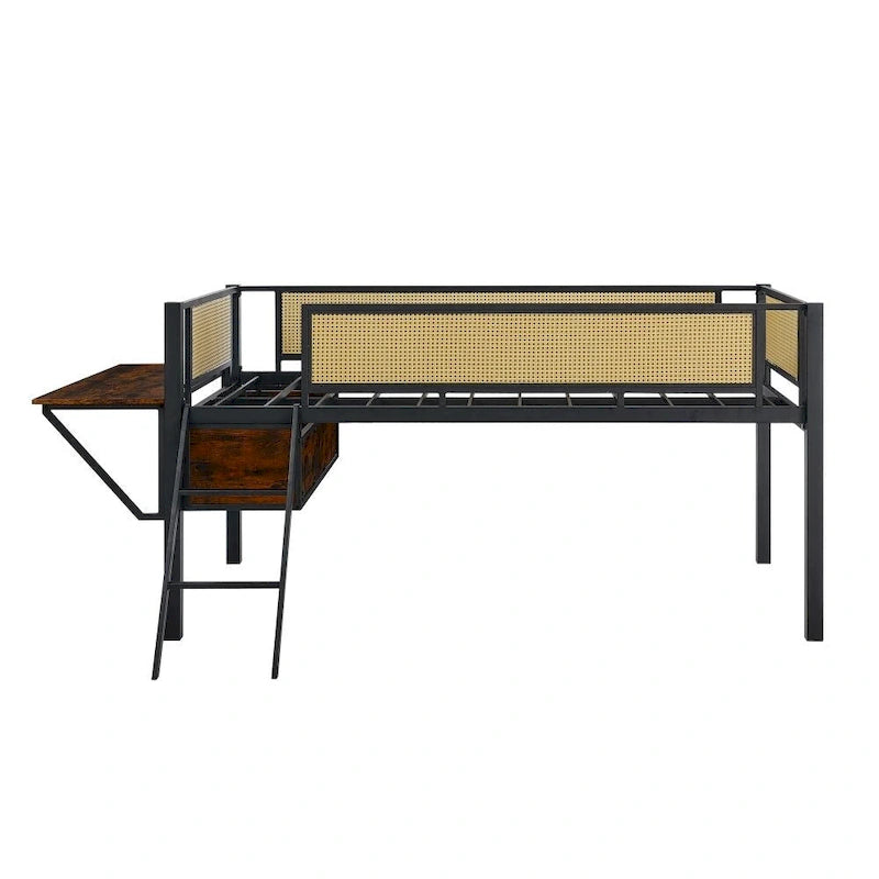 Lit double mezzanine en métal avec bureau rectangulaire et lumières LED