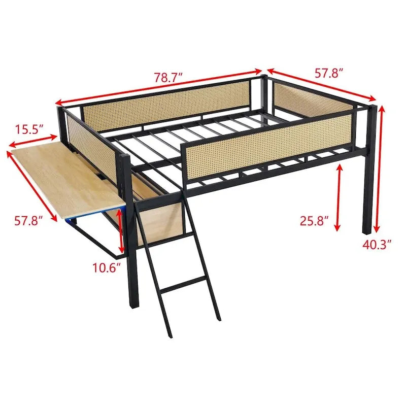 Lit double mezzanine en métal avec bureau rectangulaire et lumières LED