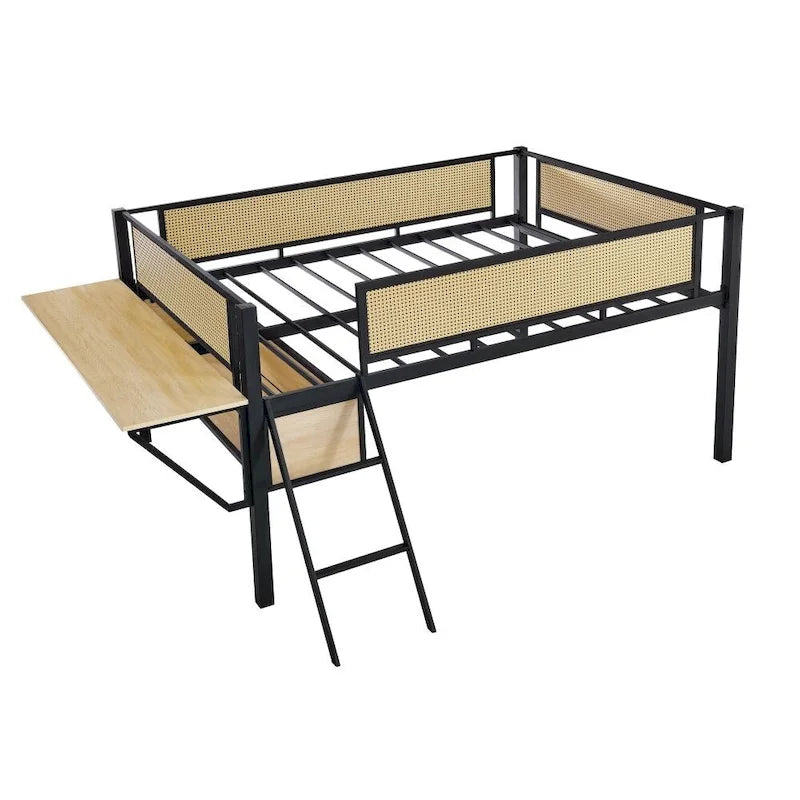 Lit double mezzanine en métal avec bureau rectangulaire et lumières LED